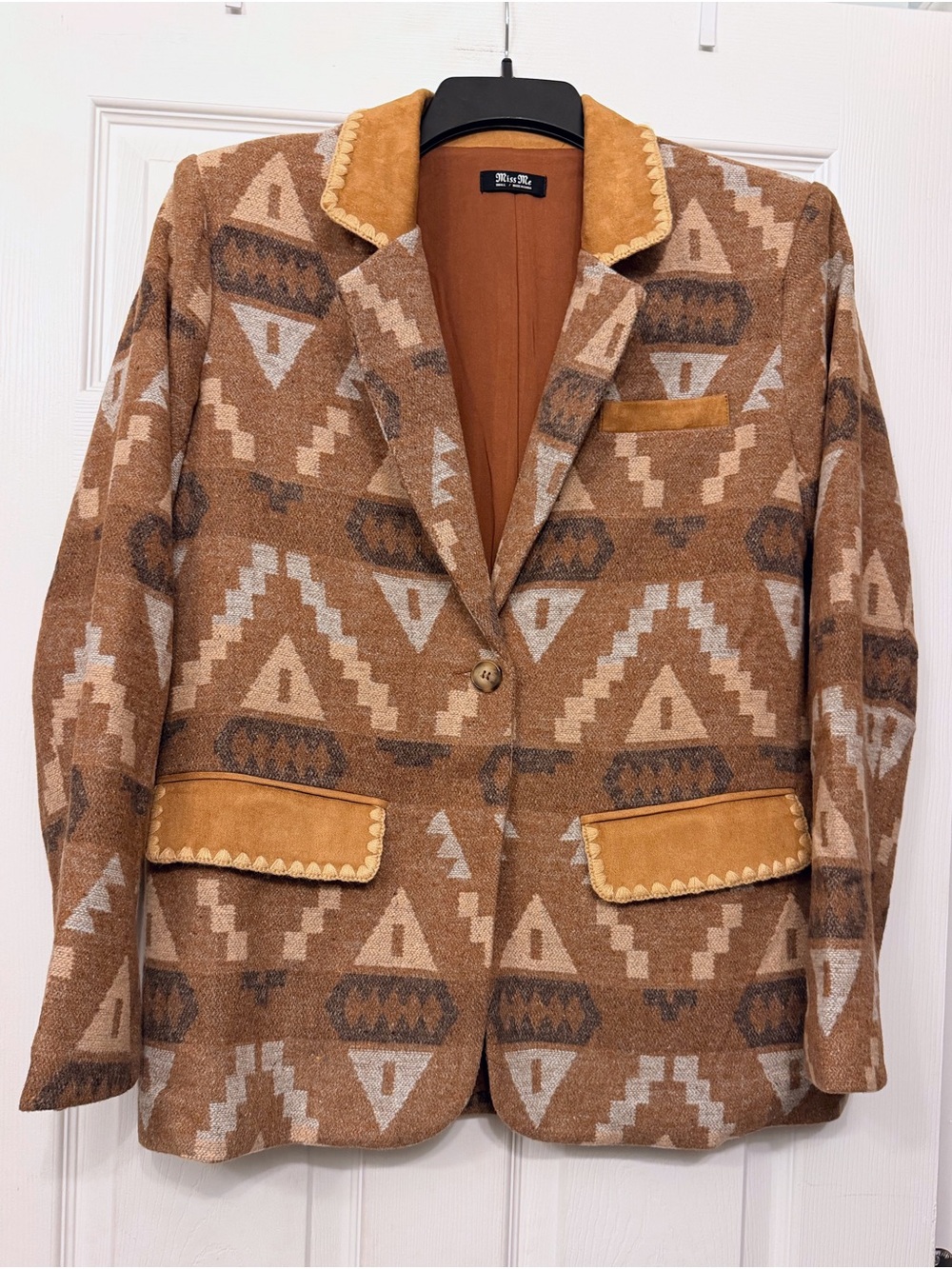 Miss Me Southwestern Pattern Brown Blazer Jacket - Women NWOT